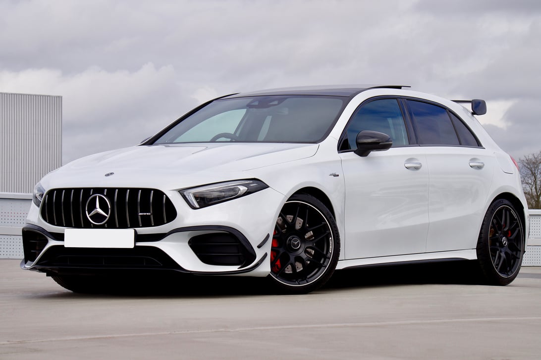 A White Mercedes Benz in Close-up Shot